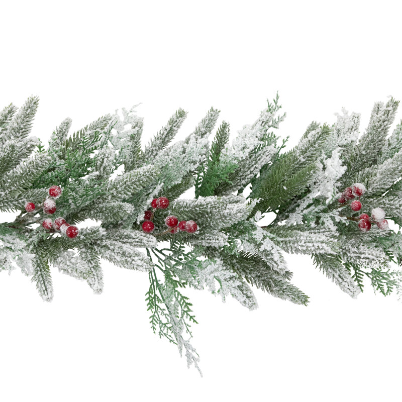 Real Touch Flocked Wind River Fir With Berries Artificial Christmas Garland - 7' X 12" - Unlit