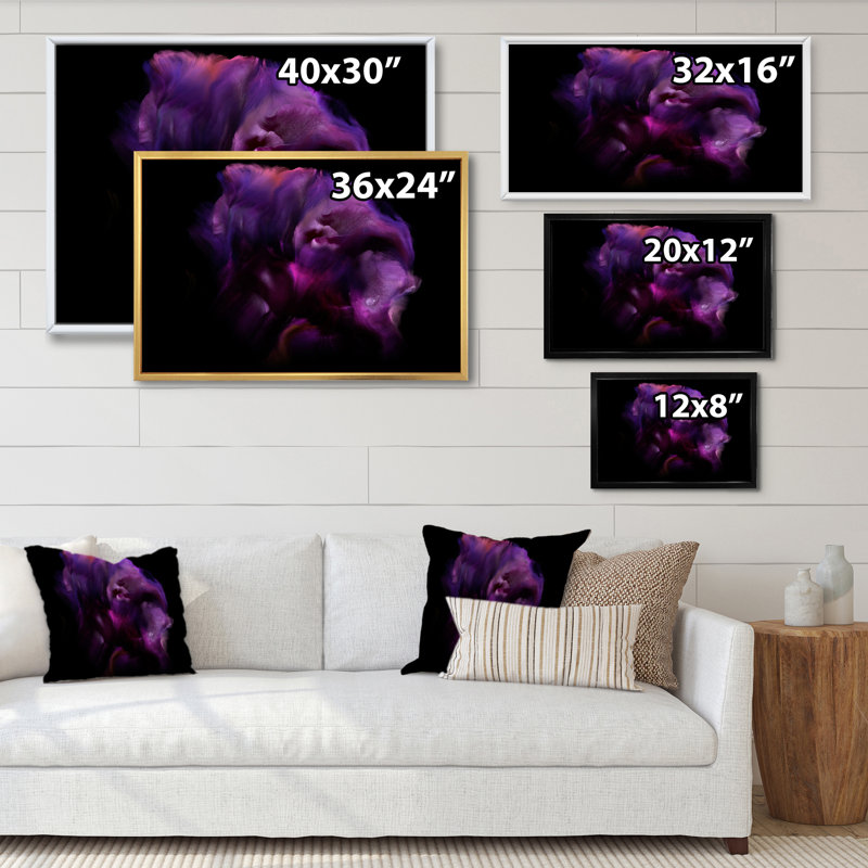 «Mauve foncé fleur fractale III», reproduction de cadre photo sur toile, H 16 po x l 32 po x P 1 po, Cadre flottant doré