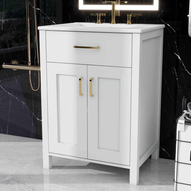 Meuble-lavabo 24 po avec lavabo, petite armoire avec 2 portes à fermeture en douceur, meuble-lavabo simple avec rangement
