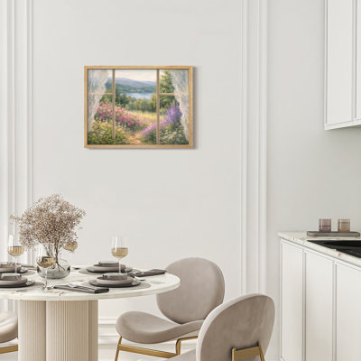 Garden Window View Framed Wall Art Prints - Floral landscape through window for bedroom