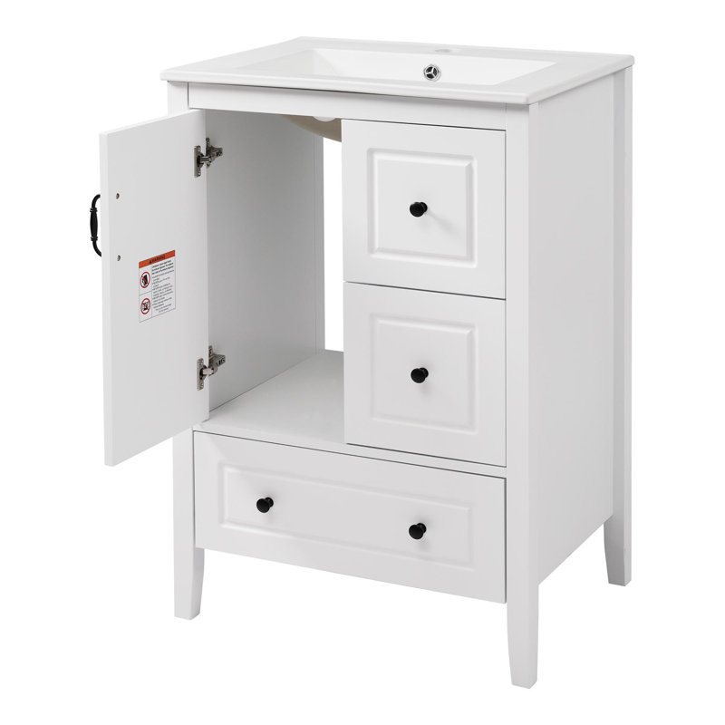 Meuble-lavabo 24 po avec lavabo, une armoire avec porte à fermeture douce, 3 tiroirs à fermeture douce, poignées en métal rétro