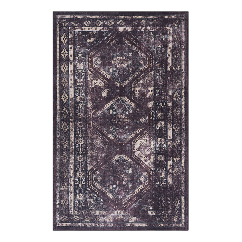 3x5 Area Rug Washable, Non-slip Non-shedding Low-pile For Dining Room, Bedroom, Living Kitchen. Pet & Enticing, Foldable, Stain Mat (black+burgundy Appealing,