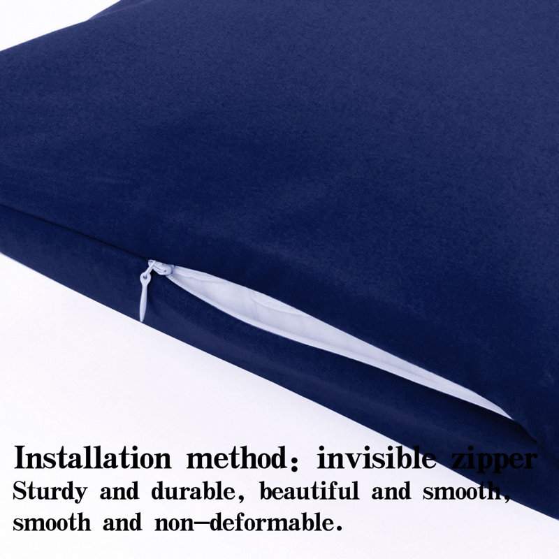 Two piece set of brushed ultra fine fiber zipper pillowcase, Navy Blue