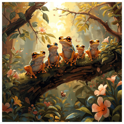 «Frogs on Tree Branch», toile tendue en plusieurs tailles
