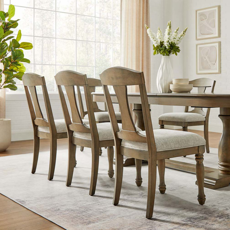 Wooden Frame Upholstered Dining Chairs set of 2, White Oak