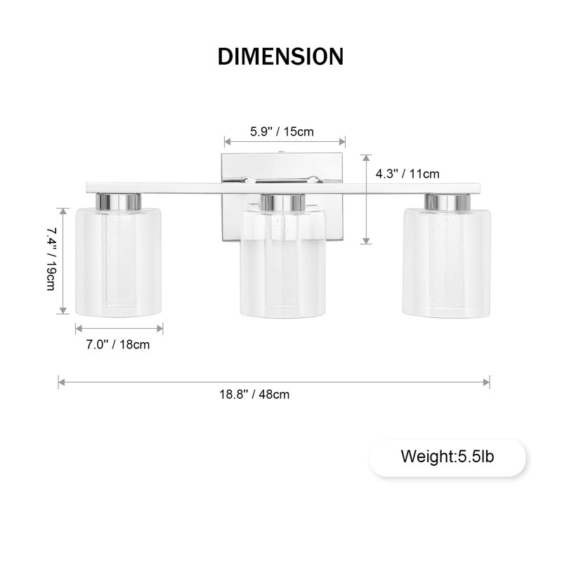 Luminaires de salle de bain 3 lumières, éclairage de salle de bain chromé - 3 lumières de salle de bain à intensité variable
