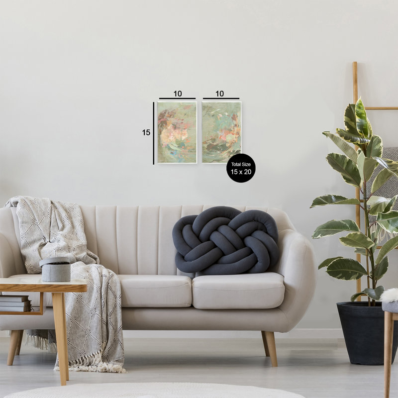 Ensemble de 2 plaques murales tons neutres avec pastels doux, design par Suzanne Nicoll, H 15 po x l 10 po