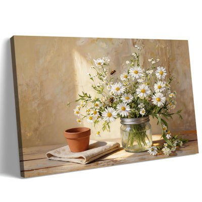 Dubreuil Decor, Rustic Country Flower Prints, Vintage Botanical Canvas Wall Decor, Serene Spring Daisy Still Life Painting Artwork for Bathroom Bedroom Living Room, 12x16 inches