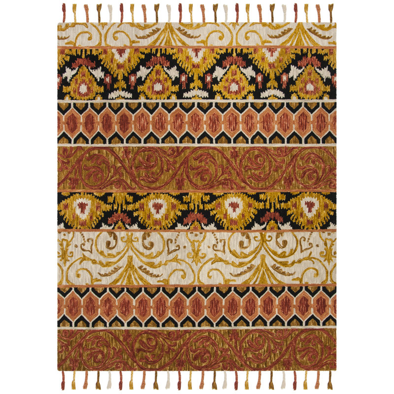 Tapis ikat en laine crocheté à la main Neueranven, Rectangle 8 pi x 10 pi