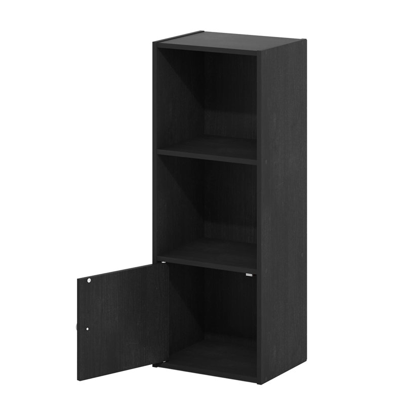 Bibliothèque à 3 niveaux avec armoire à une porte, Bois noir