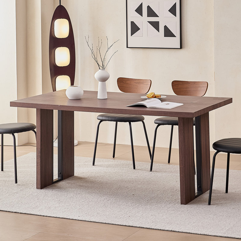 63" Rectangle Wood Dining Table For Kitchen, Dinner Table For 4 6 People With Heavy-Duty Legs, Brown