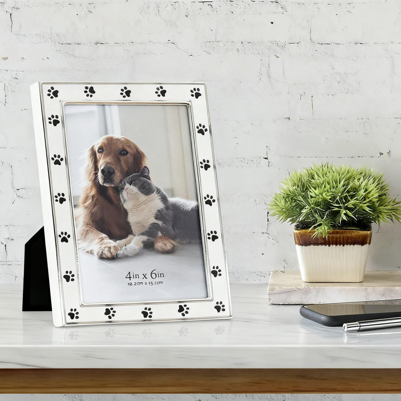 Cadre photo, motif d'empreintes de pattes, Blanc