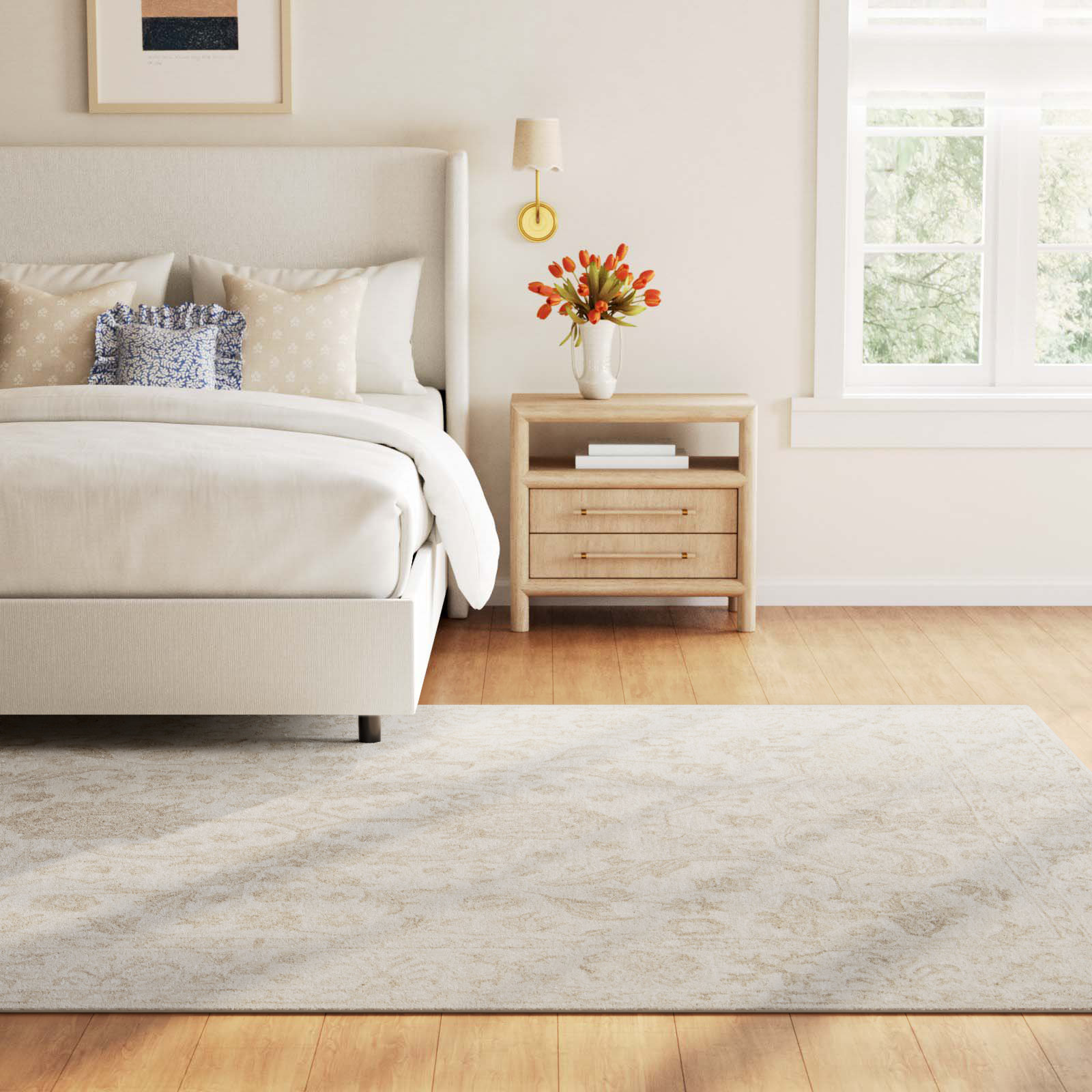 Cece Beige Hand-Tufted Wool Floral Rug, Rectangle 9'6" x 13'6"