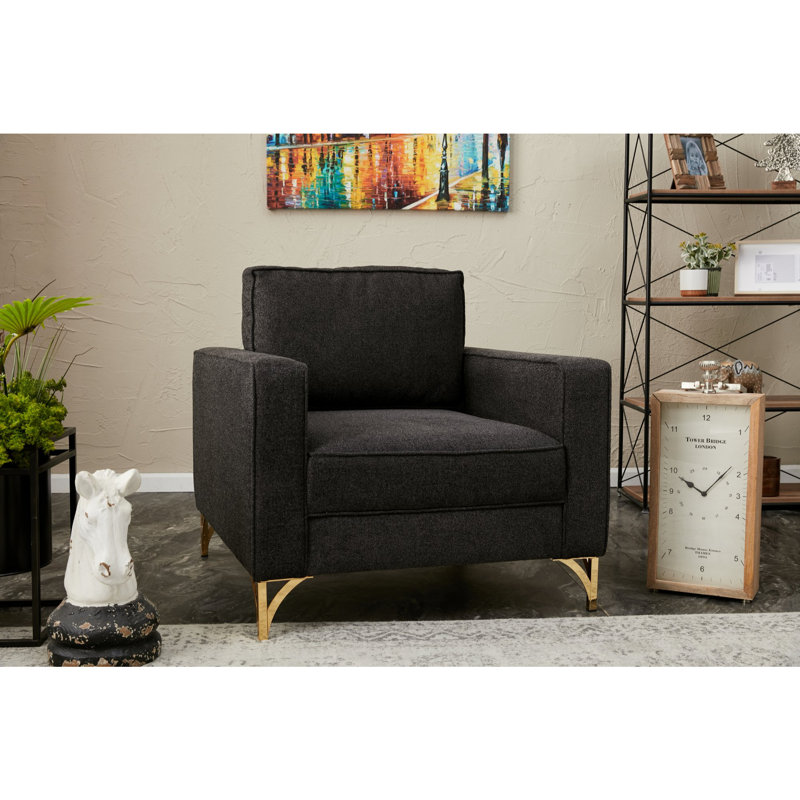 Fauteuil club Darron, 100 % polyester anthracite, Or