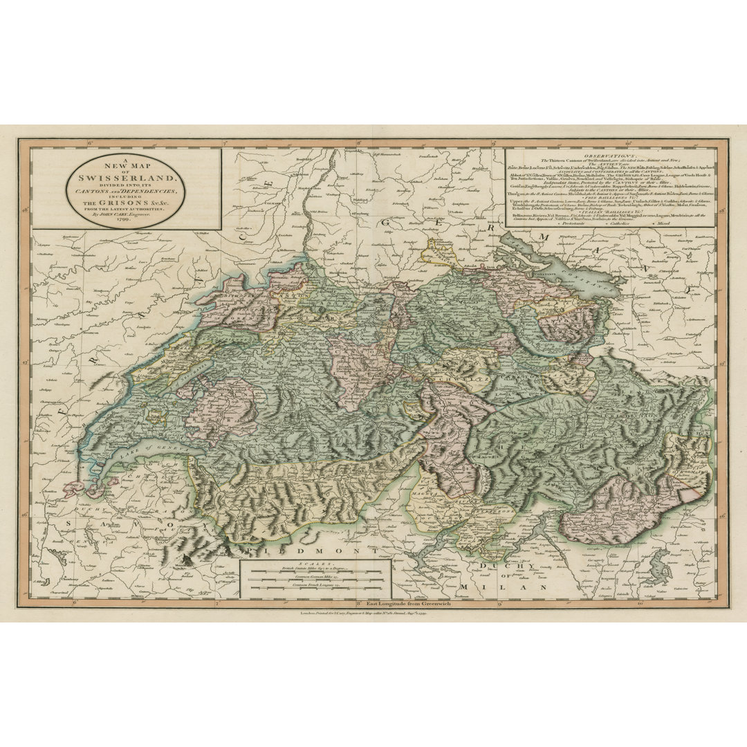 Leinwandbild Vintage Map of Switzerland