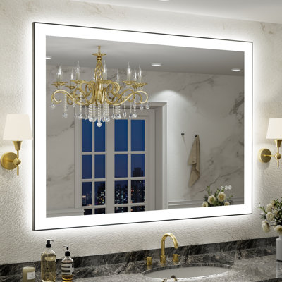 UL Certified Front & Back LED Bathroom Vanity Mirror – Anti-Fog, Tempered Glass, Black Aluminum Frame