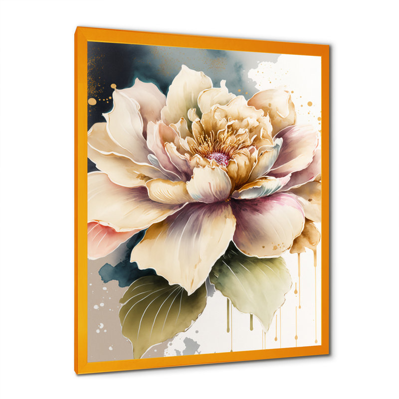 Rose et crème, aquarelle, fleur V - Impression sur toile, Toile encadrée dorée avec coins fermés