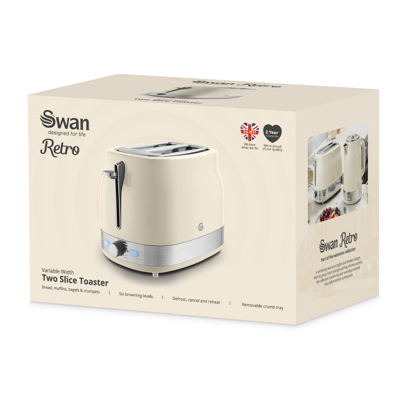 Swan Retro Kitchen Set, 1.7L Rapid Boil Traditional Kettle and 2 Slice Toaster, Non-Slip Feet, Cream