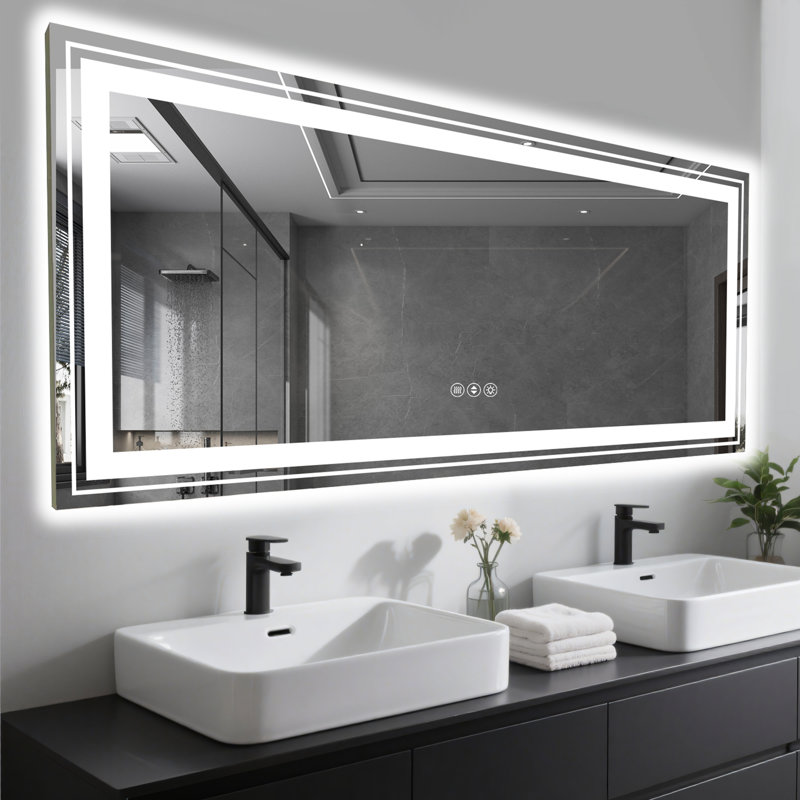  Miroir de salle de bain sans cadre à DEL, miroir intelligent, 24 po x 40 po, Horizontale / verticale, Rectangulaire