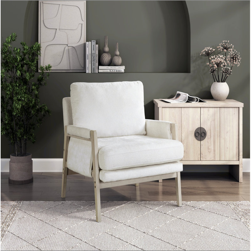 Ensemble de meubles en bois massif et tissu d'ameublement en chenille crème Modern Home, Blanc