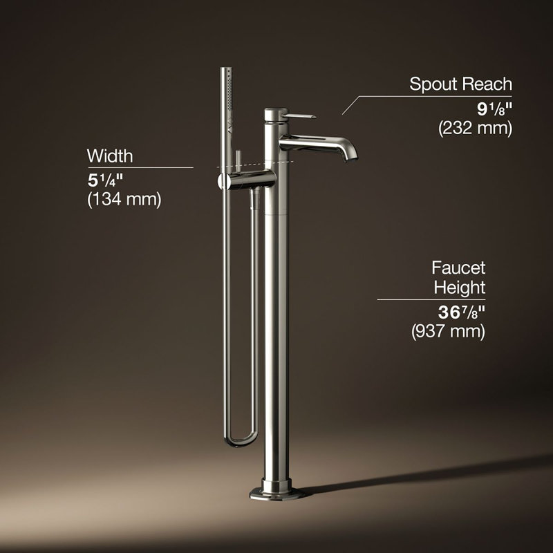 Occasion Floor-Mount Bath Filler Trim With Handshower, Vibrant Polished Nickel