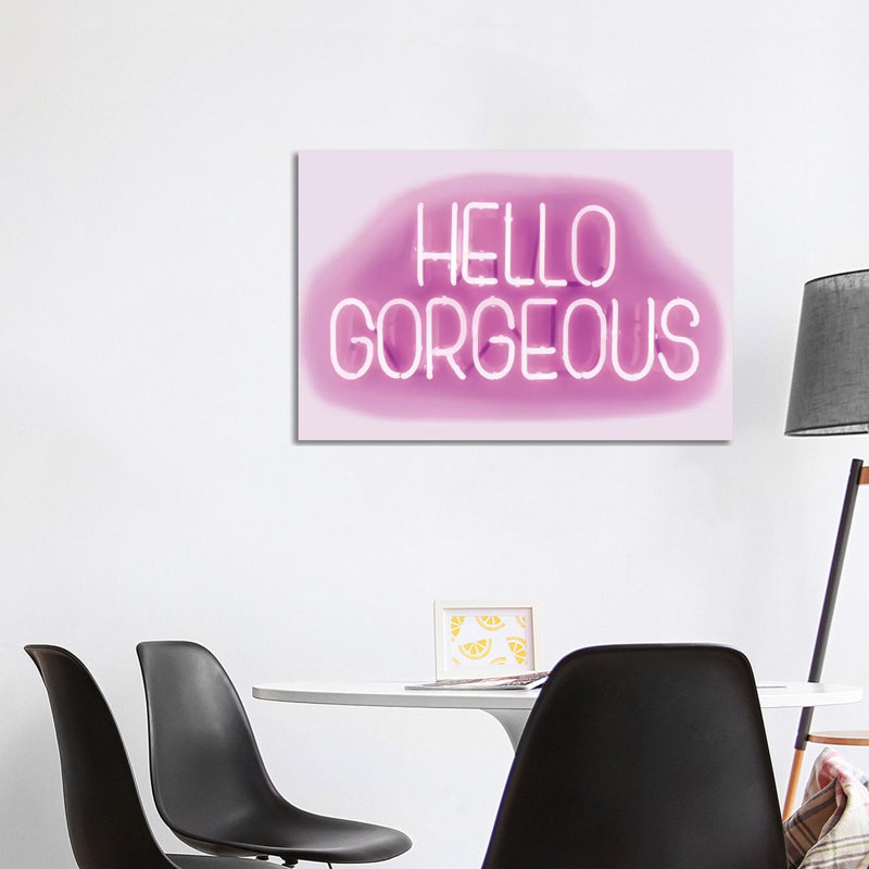 Neon Hello Gorgeous Pink on White 1 Piece Wrapped Canvas Wall Art, 101.6 cm H x 66.04 cm W x 1.91 cm D