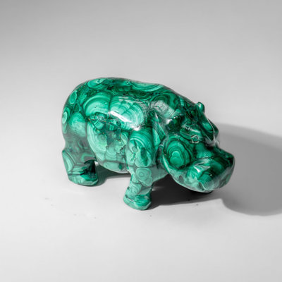 Genuine Polished Malachite Hippo Carving (2.9 lbs)