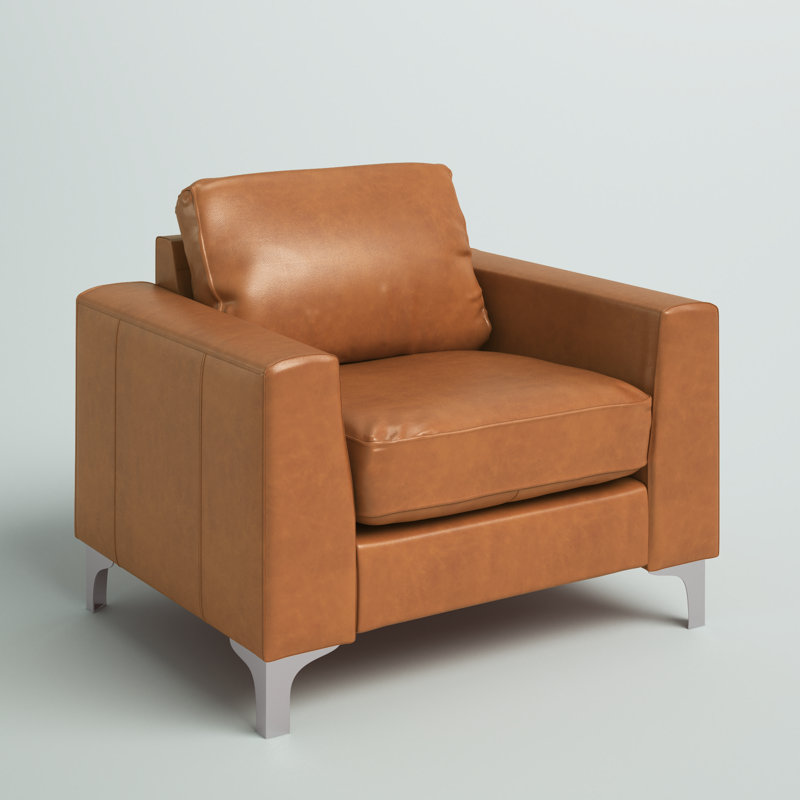Fauteuil club en cuir 41 po, Cuir synthétique caramel
