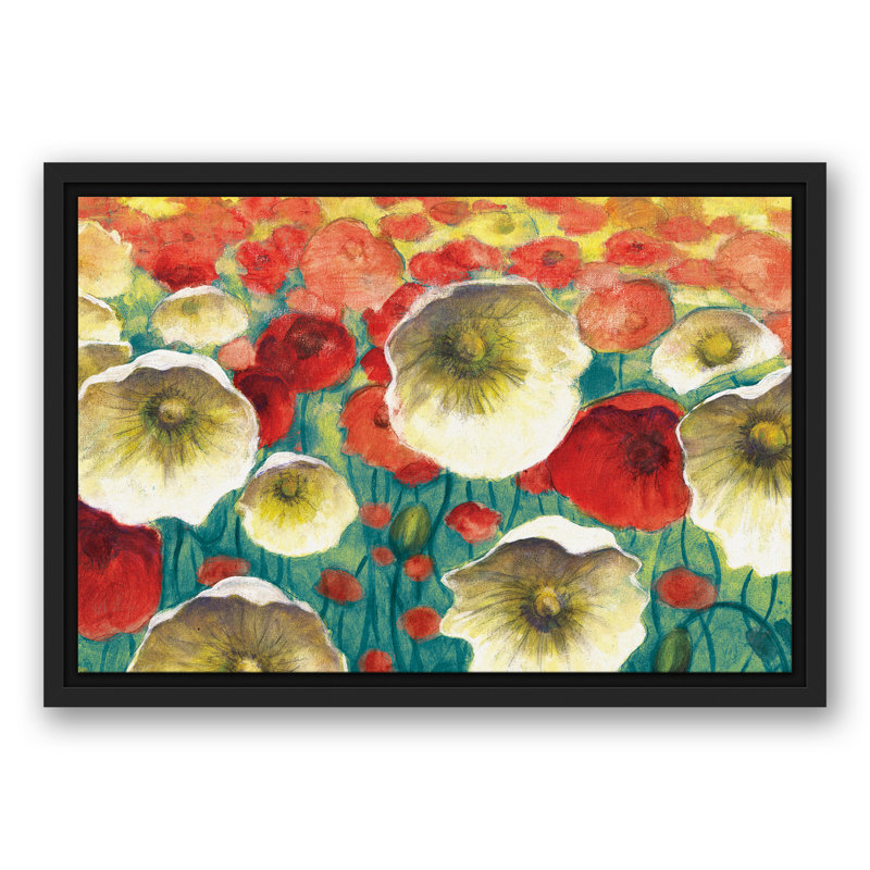 Poppies - Print on Canvas, 12" H x 18" W, Black Framed