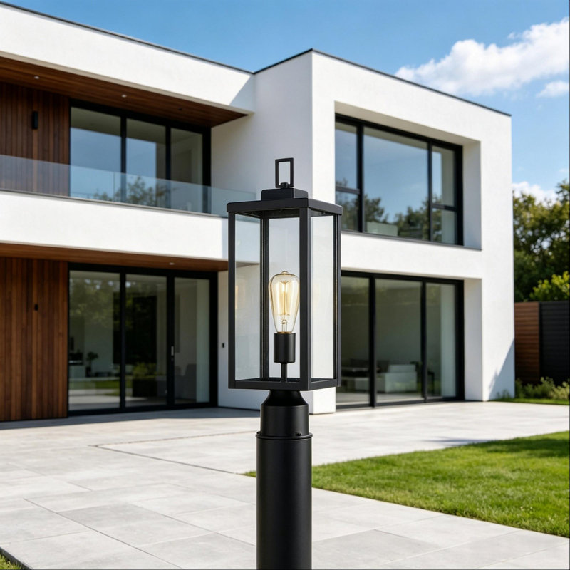 Tête de lampadaire d'extérieur 1 lumière Topawa avec abat-jour en verre transparent Topawa, H 20,4 po x l 6 po x P 6 po