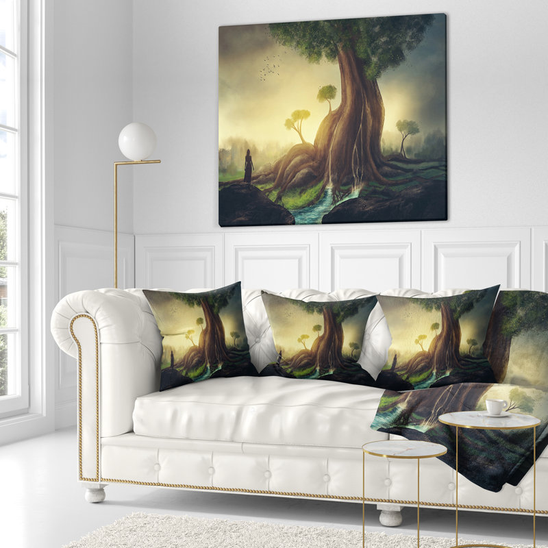 Coussin géant avec femme - paysage imprimé, 16 po x 1 po, Coussin décoratif