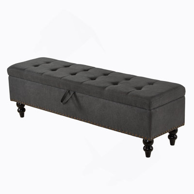 Bed Bench With Storage Grey Fabric