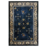 Vintage Silk Chinese Floral, Medallion Knotted Rug