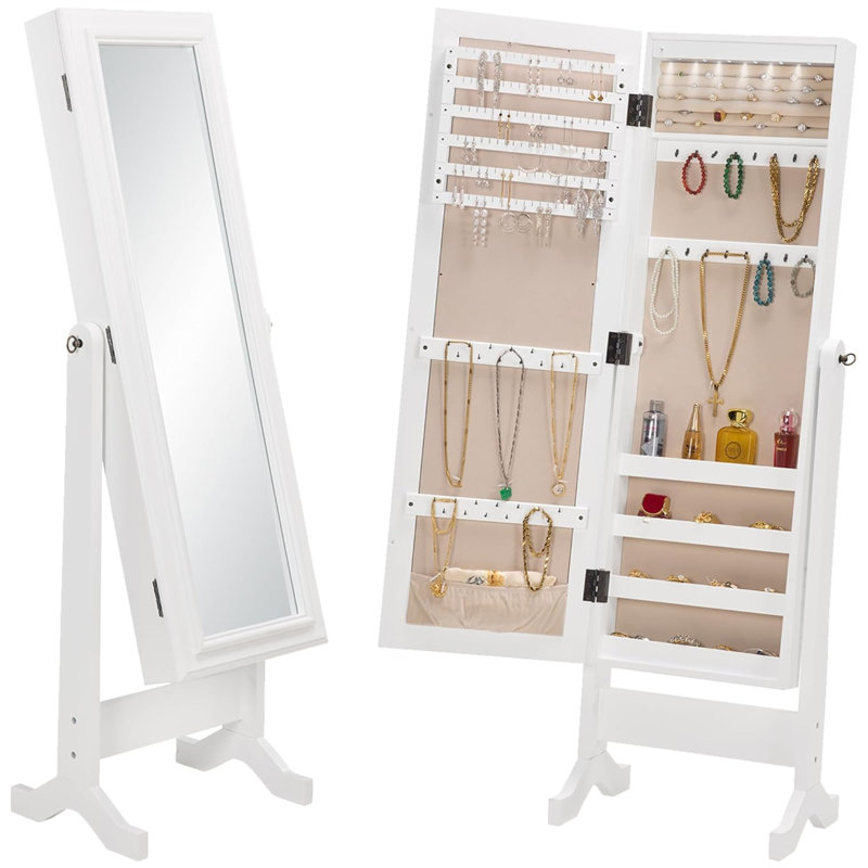 Armoire à bijoux avec miroir à DEL et rangement à bijoux Cheval, Blanc