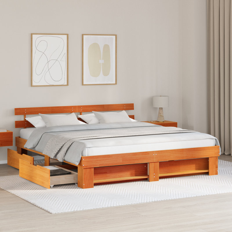 Bed Frame with Headboard Solid Pine Wood, 120cm x 200cm, Wax Brown