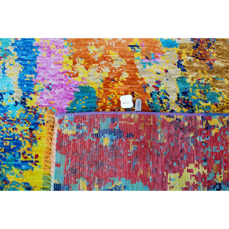 Tapis multicolore et doré noué à la main de haute qualité, Rectangle 8 pi x 10 pi