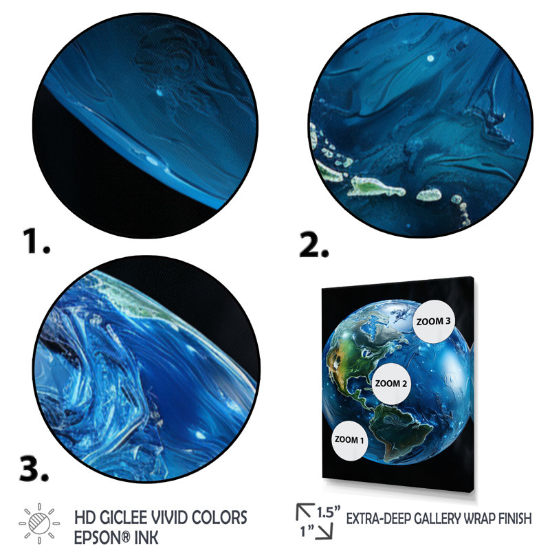 Earth Blue Planet III - Earth Wall Decor, H 32 po x l 16 po x P 1 po, Cadre naturel flottant