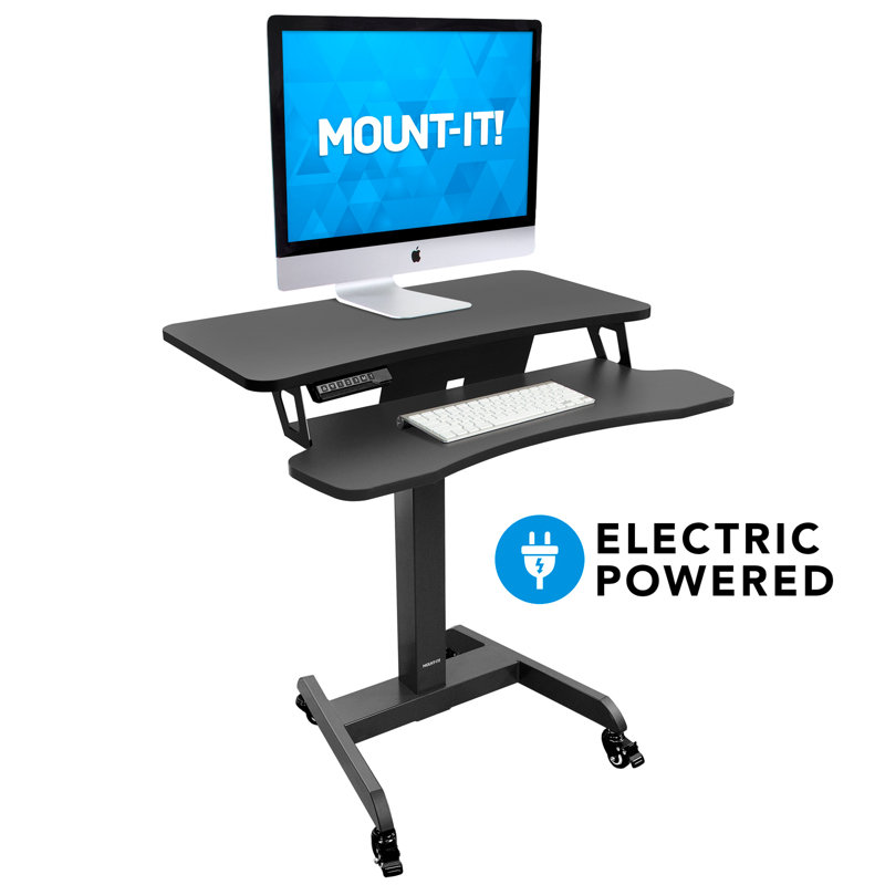 Mount-It! Electric Mobile Height Adjustable Standing Workstation with Wheels 31.5 x 14.5 in Tabletop
