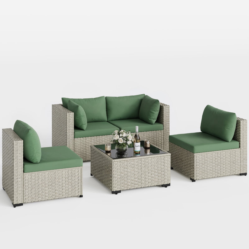5 Pieces Patio Conversation Set, Green