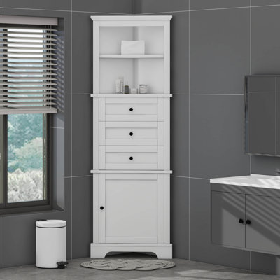 Armoire haute triangulaire avec 3 tiroirs et tablettes réglables