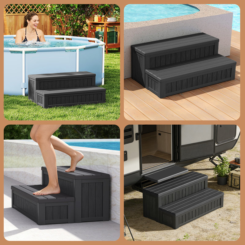 2-Step Non-Slip Storage Stool – Multi-Purpose Step Stair with Built-In Compartment, Black