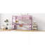 Lit mezzanine simple haut, lit mezzanine en bois d'hévéa avec garde-corps de sécurité, bureau intégré, échelle, rose-1081302431