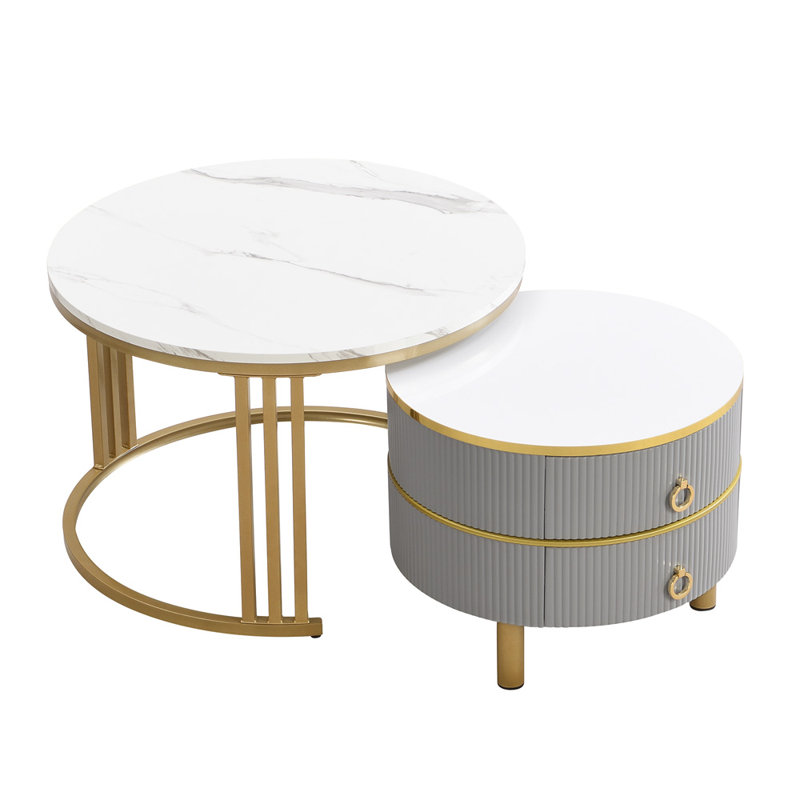 Asbey Coffee Table with Storage, Grey, White/White Marble