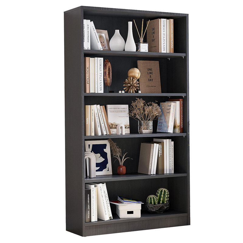 Grey Bookshelf For Bedroom 5 Shelf Office Bookcase 60 Inches Tall Modern Wood Bookshelf For Living Room 5 Tier Wide Manga Bookshelves Library Bookcase