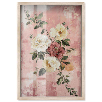 «Dusty Rose I Shadowbox Print Vintage Room Decor» par Art Remedy, cadre blond, 37 x 55