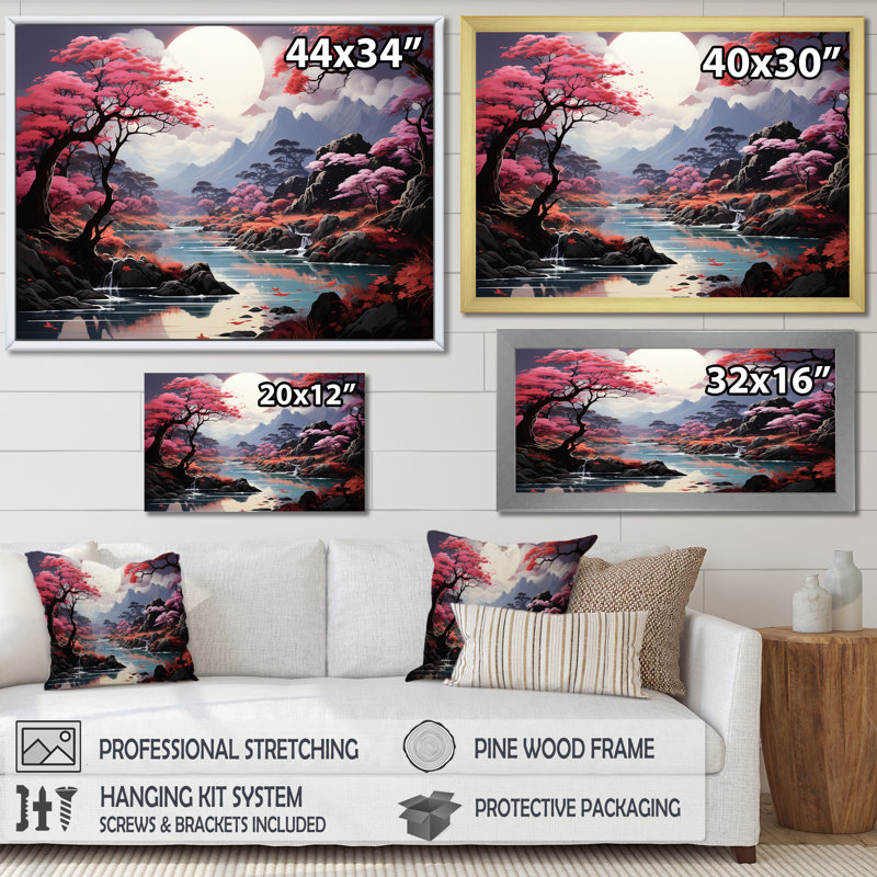 Magical Kawaii Moonlite River sur impression sur toile, Cadre naturel flottant, H 30 po x l 40 po x P 1,5 po