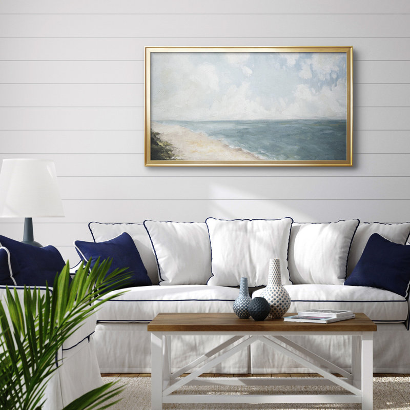 Beach View - Single Picture Frame Painting on Canvas, Gold, 42.5" H x 22.5" W x 1" D