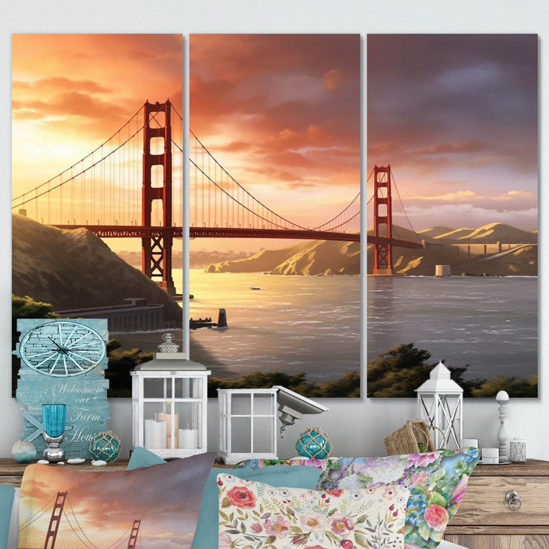 San Francisco Golden Gate Solitude II sur toile, reproduction de 3 pièces, H 32 po x l 48 po x P 1 po