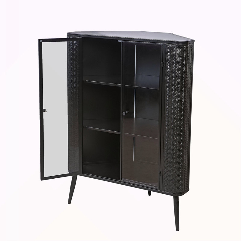 Modern 3-Tier Corner Storage Cabinet With Tempered Glass Doors, Removeable Shelves & Metal Frame - Freestanding Space-Saving Organizer For Bathroom, Kitchen, Bedroom, Living Room, Or Small Spaces