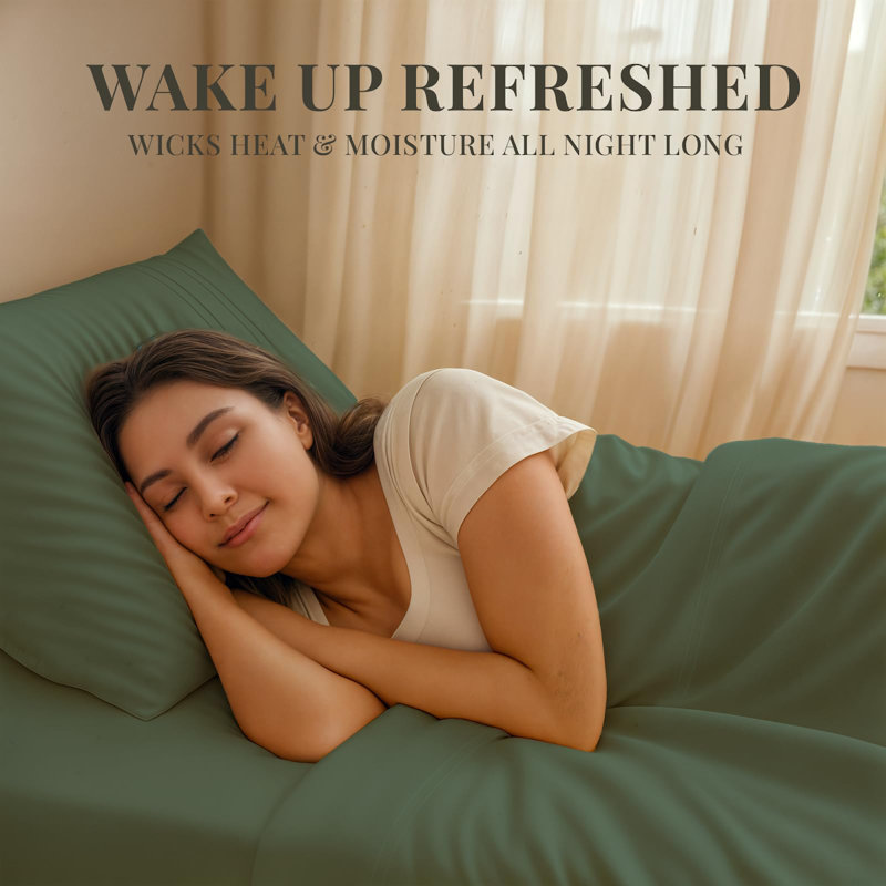 Premium Rayon From Bamboo Blend Sheet Set With Deep Pockets, Cooling and Breathable, Full Sheet Set with 4 Pillowcases, Basil